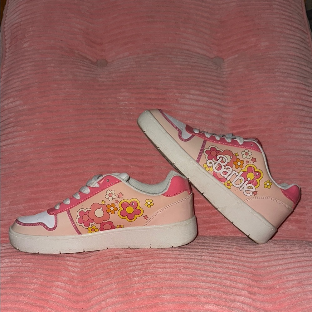 Barbie Pink and White Sneakers with Floral Accents